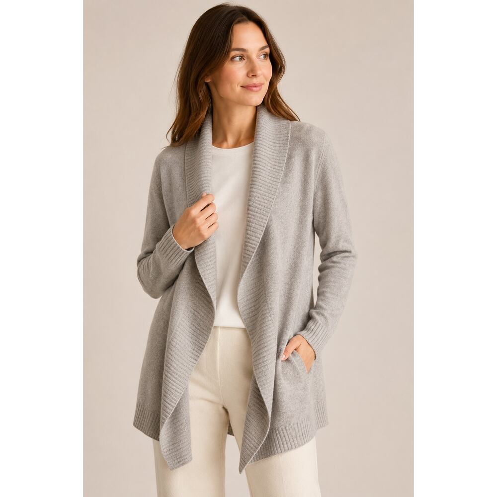 Sundance Cashmere Open Front Shawl Collar Cardigan Sweater Gray Size S